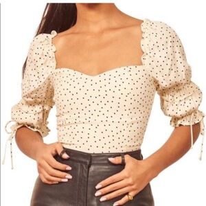 Reformation Cream Polka Dot Blouse